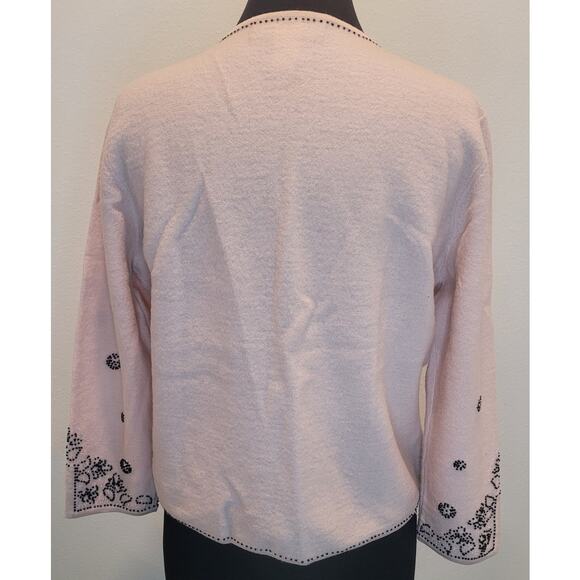 VTG Cottagecore Elegance Blush Pink Boiled Wool Beaded Statement Cardi Jacket L - Picture 2 of 6